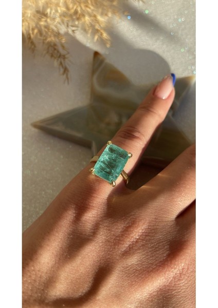 Rodyum Kaplama Su Yeşili Paraiba Taşlı Büyük Dikdörtgen Model 925 Ayar Gümüş Yüzük fırsatları