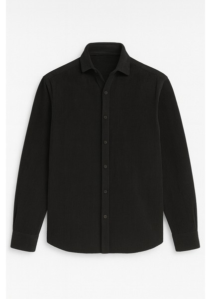 Fitilli Erkek Kadife Gömlek - Siyah