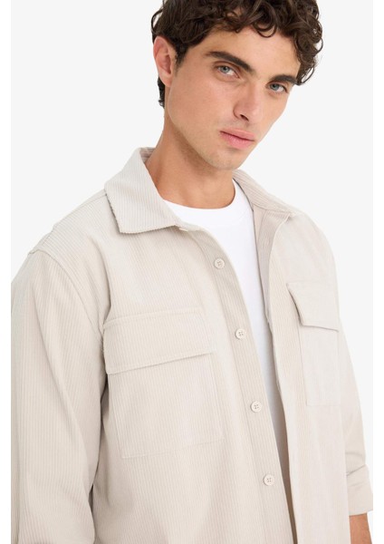 Regular Fit Fitilli Kadife Uzun Kollu Gömlek F1619AX25WN