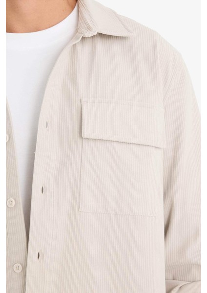 Regular Fit Fitilli Kadife Uzun Kollu Gömlek F1619AX25WN