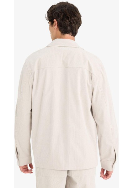 Regular Fit Fitilli Kadife Uzun Kollu Gömlek F1619AX25WN