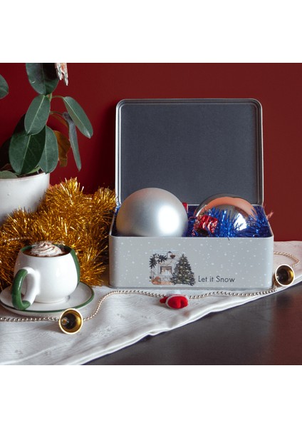 Home Let It Snow Menteşeli Metal Saklama Kutusu - Krem Ağaç