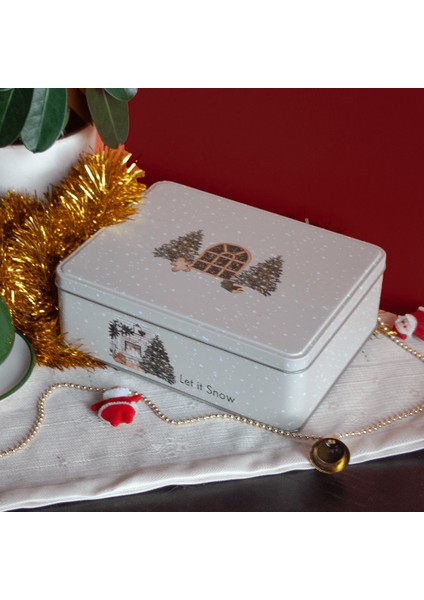 Home Let It Snow Menteşeli Metal Saklama Kutusu - Krem Ağaç fiyatları