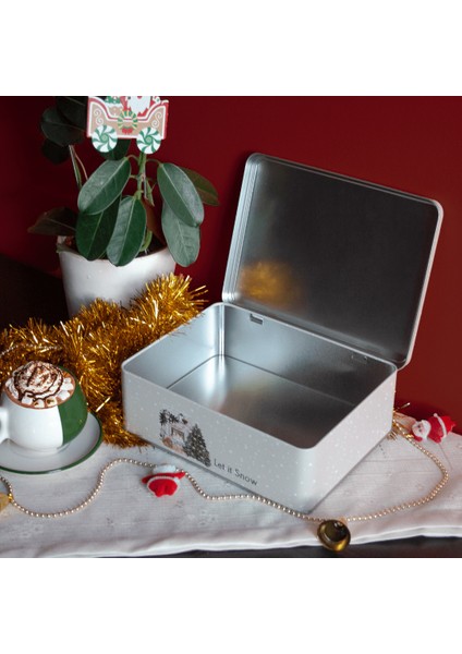 Home Let It Snow Menteşeli Metal Saklama Kutusu - Krem Ağaç modelleri