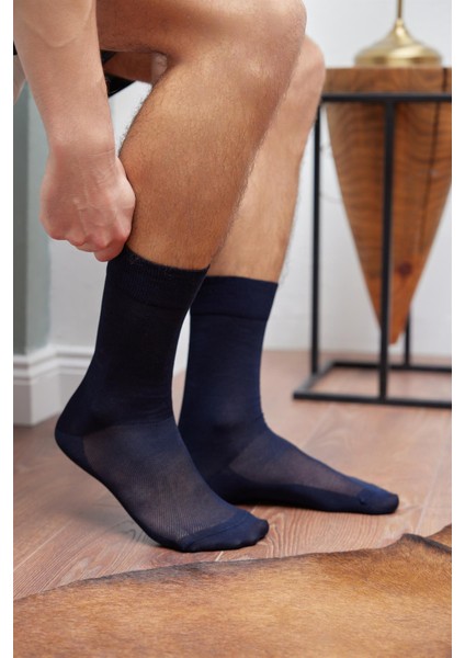 Merserize Fileli Erkek Soket Çorap Lacivert