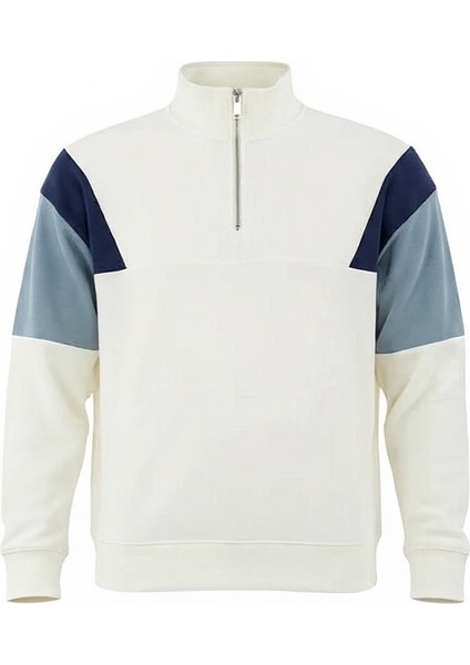 Oversize Erkek Kolları Garnili Selanik Örme Erkek Sweatshirt - Ekru