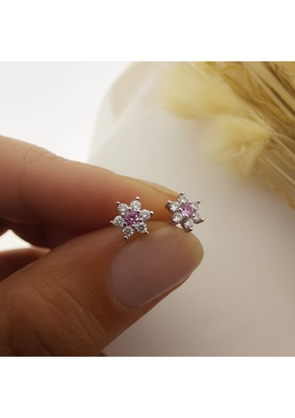925 Ayar Gümüş Pembe Taşlı Minimal Lotus Küpe fiyatları