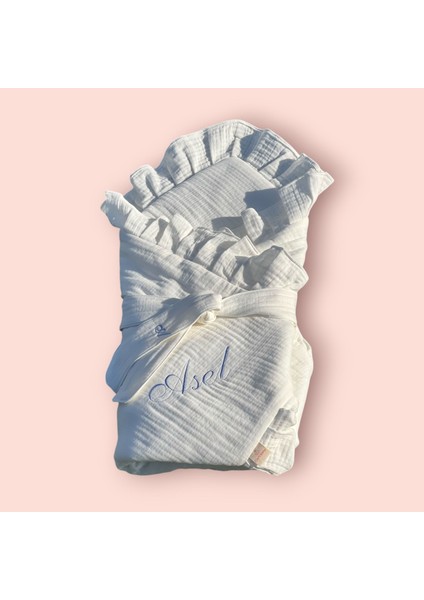 Kişiye Özel Nakışlı %100 Pamuk Dört Kat Müslin Bebek Kundağı