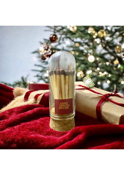 Yeni Yıl Yılbaşı Özel Kırmızı Seri Cam Fanusta Çakmak Kağıtlı Kapaklı Kibrit