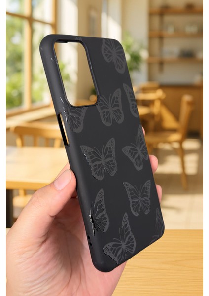 Oppo A16 Uyumlu Siyah Kelebek Desenli Silikon Darbe Emici Klasik Korumalı Rubber Kılıf modelleri