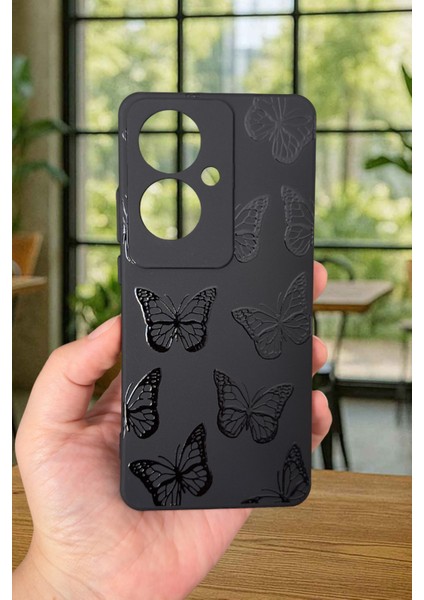Oppo Reno 11F Uyumlu Siyah Kelebek Desenli Silikon Darbe Emici Klasik Korumalı Rubber Kılıf fiyatları