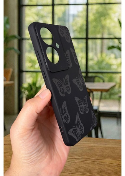 Oppo Reno 11F Uyumlu Siyah Kelebek Desenli Silikon Darbe Emici Klasik Korumalı Rubber Kılıf modelleri