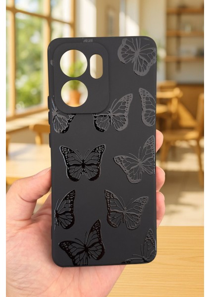 Oppo Reno 13 F Uyumlu Siyah Kelebek Desenli Silikon Darbe Emici Klasik Korumalı Rubber Kılıf fiyatları