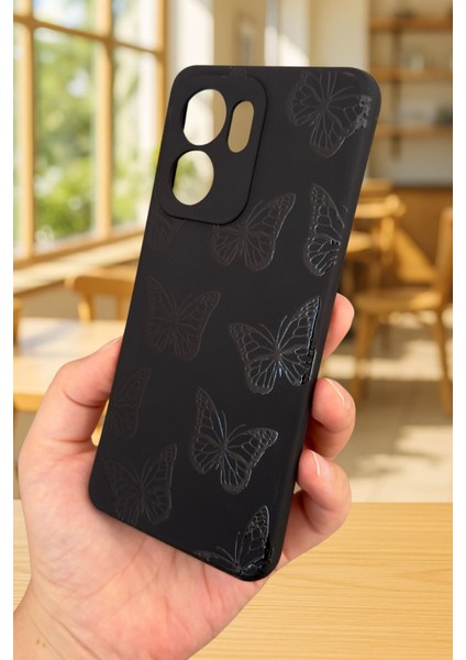 Oppo Reno 13 F Uyumlu Siyah Kelebek Desenli Silikon Darbe Emici Klasik Korumalı Rubber Kılıf modelleri
