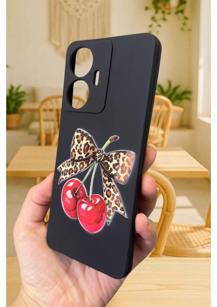 Realme C55 Uyumlu Kiraz Leopar Fiyonk Desenli Silikon Darbe Emici Klasik Korumalı Rubber Kılıf modelleri