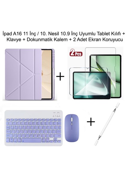 Yesnıce Ipad A16 11.nesil / 10.nesil 10.9 Inç Uyumlu Standlı Kılıf ve Dokunmatik Kalem ve Klavye Set