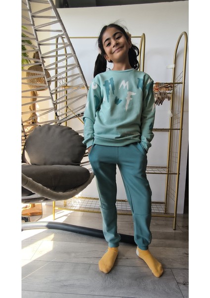 Erkek Kız Çocuk Alt Üst Takım Unisex Uzun Kollu Eşofman Rahat Spor Şık Modern Tasarım Ribnalı