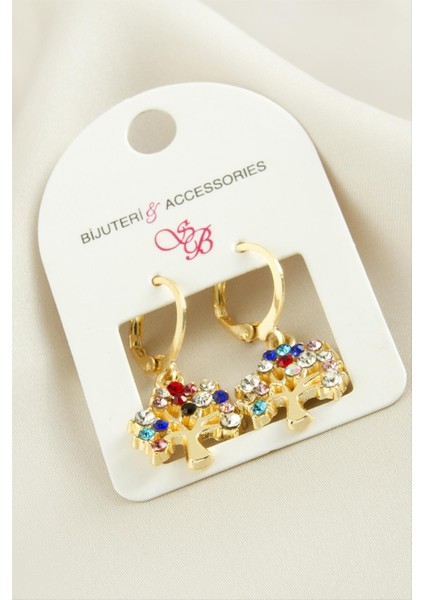 Hayat Ağacı Taşlı Küpe