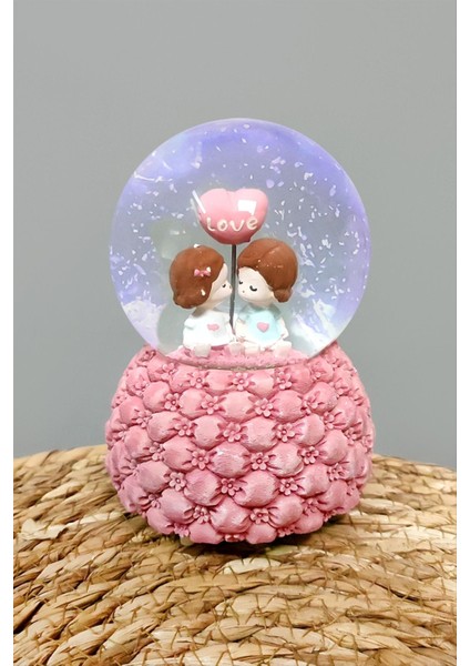 Çift Bebek Pilli Müzikli Işıklı Kar Küresi (Orta Boy)