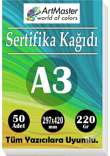A3 Sertifika Kağıdı 50 Adet 220 Gram Kalın Fotokopi Kağıdı Tüm Yazıcılara Uyumlu 29.7X42 cm Kalın Baskı Kağıdı