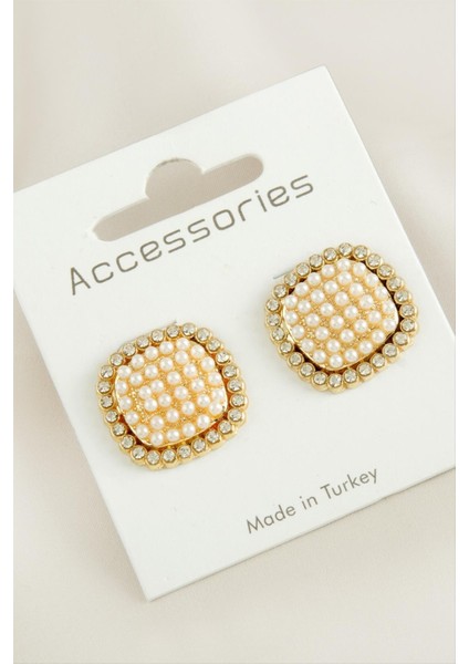 Kare Taşlı Yeni Sezon Inci Küpe