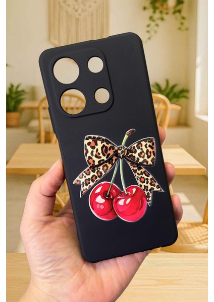 Infinix Note 30 Uyumlu Kiraz Leopar Fiyonk Desenli Silikon Darbe Emici Rubber Kılıf