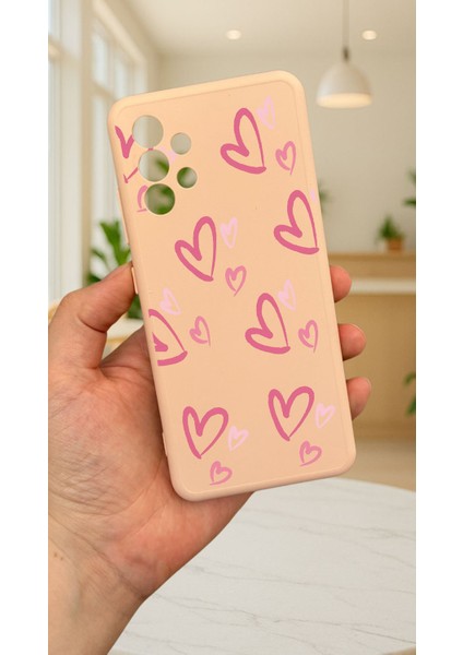 Samsung Galaxy A32 -Kalp Desenli Pudra Silikon Darbe Emici Klasik Korumalı Rubber Kılıf