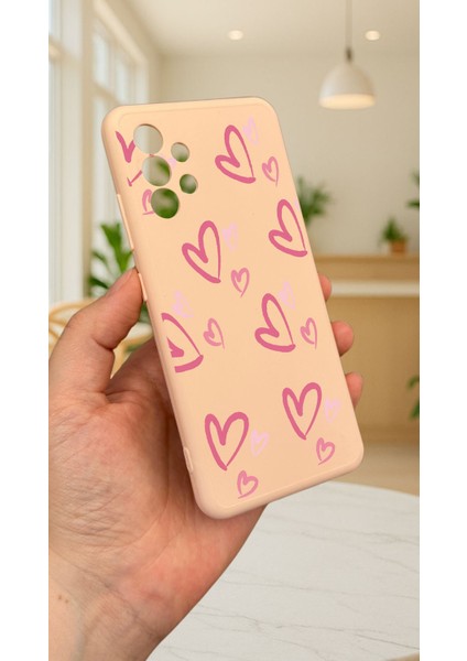 Samsung Galaxy A32 -Kalp Desenli Pudra Silikon Darbe Emici Klasik Korumalı Rubber Kılıf modelleri