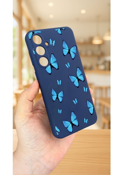 Samsung Galaxy A35 -Mavi Kelebek Desenli Silikon Darbe Emici Klasik Korumalı Rubber Kılıf modelleri