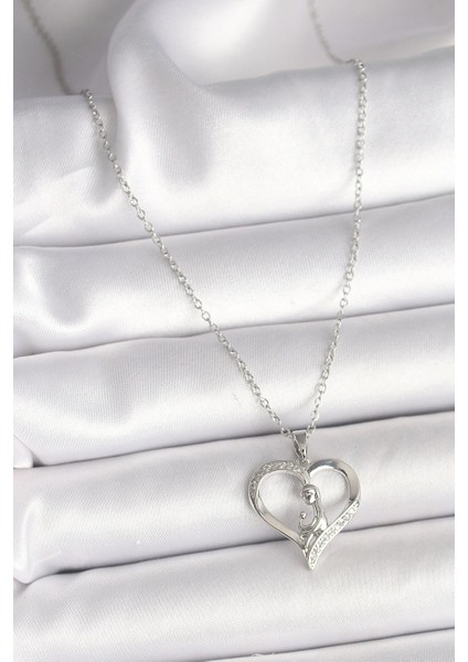 Bfs 316L Çelik Gümüş Renk Zincir Zirkon Taş Detaylı Kalp Model Kadın Kolye fiyatları