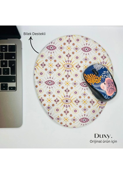 Nazar Boncuğu Bilek Destekli Mouse Pad, Kaymaz Taban, Ev Ofis ve Oyun Için Rahat ve Yumuşak Mousepad