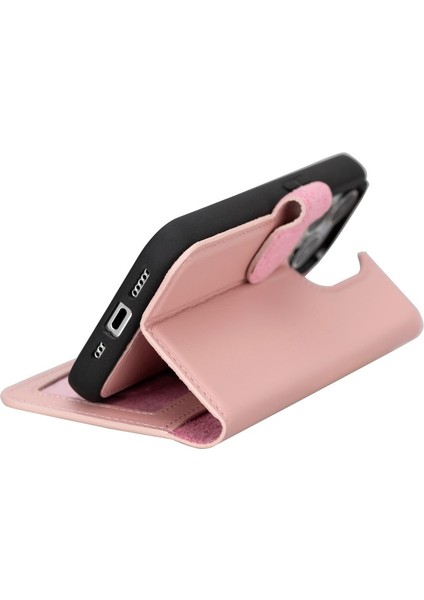 Apple iPhone 15 Pro Uyumlu Deri Cüzdanlı Kılıf Mwwn Nu2 Pembe modelleri