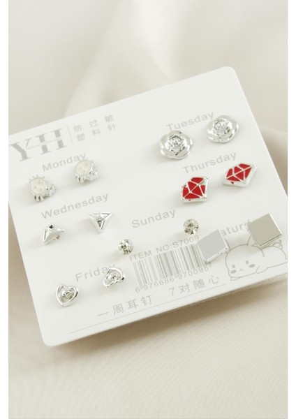 14 Adet Karışık Metal Taşlı Küpe