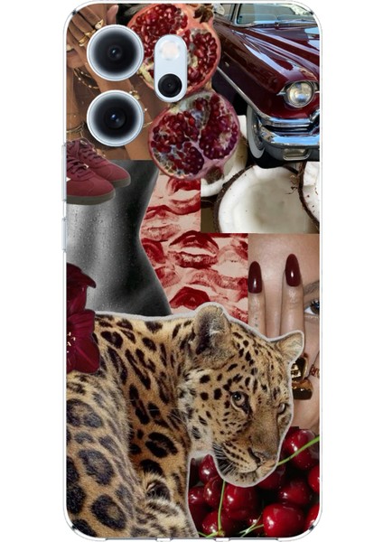 Oppo Reno 14F Uyumlu Leopar Kırmızı Vibes Baskılı Silikon Kılıf