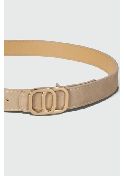 Çift Kare Detaylı Suni Deri Kemer Krem fiyatları