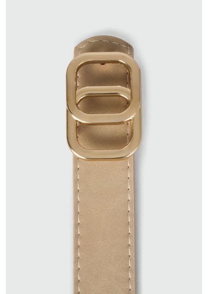 Çift Kare Detaylı Suni Deri Kemer Krem modelleri