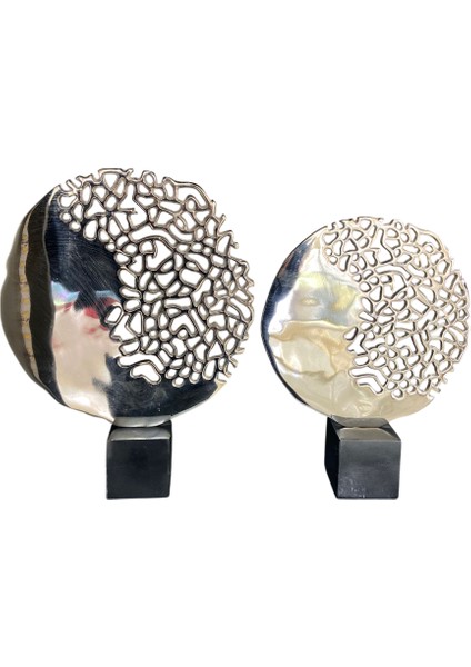Yarım Hayat Ağacı Metal Dekor – Mermer Kaideli Gümüş Renkli Obje Seti (50 cm & 40 Cm) fırsatları