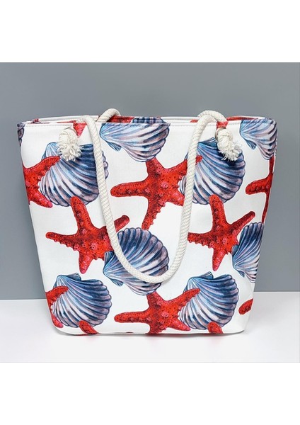 Deniz Yıldızı Istiridye Desenli Plaj Çantası