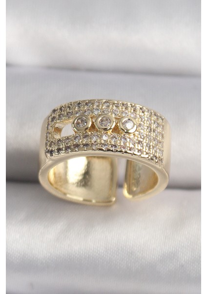 Pirinç Gold Renk Zirkon Taşlı Messika Model Ayarlanabilir Kadın Yüzük - Lisinya