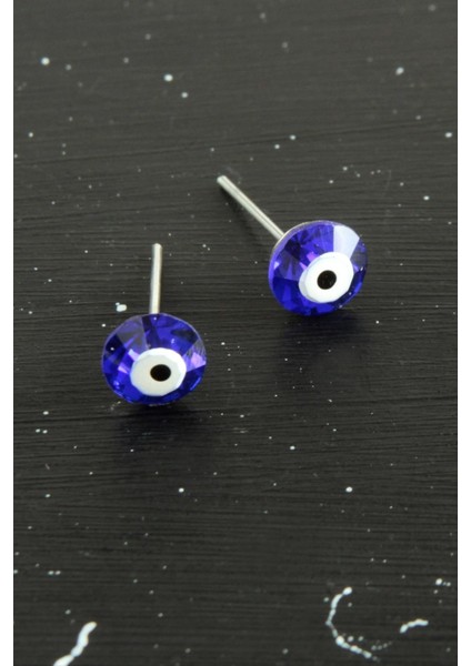 Kristal Taşlı Nazar Mineli Minik Küpe 0,6