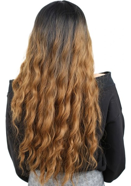 Fiber Sentetik Uzun Su Dalgası Peruk - Siyah / Karamel Ombreli indirimleri