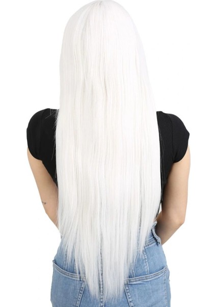 Uzun Kahküllü Fiber Sentetik Peruk - Beyaz fırsatları