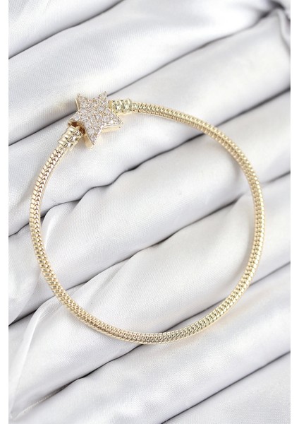 Bfs Pirinç Charm Zirkon Taşlı Yıldız Model Gold Renk Kadın Bileklik