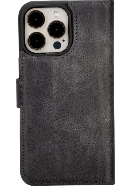 Apple iPhone 15 Pro Max Uyumlu Deri Cüzdanlı Kılıf Mwwn VS4EF Gri indirimleri