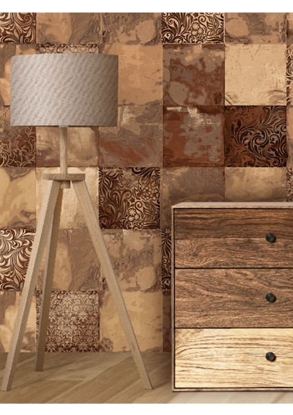 Vintage Kare Taş Desenli Isı ve Ses Yalıtımlı Sağlıklı Tekstil Duvar Kağıdı