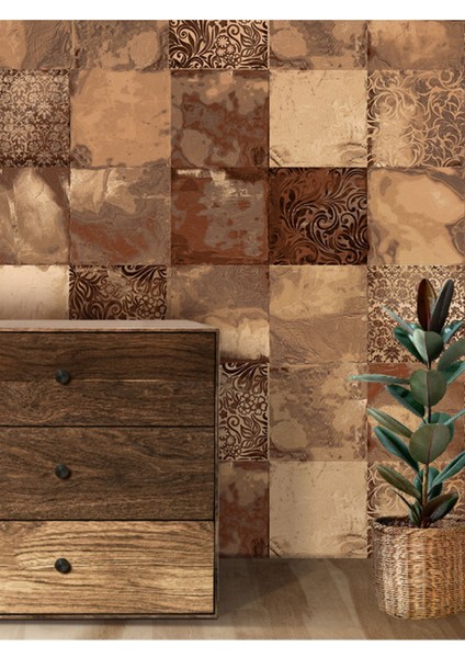 Vintage Kare Taş Desenli Isı ve Ses Yalıtımlı Sağlıklı Tekstil Duvar Kağıdı fiyatları