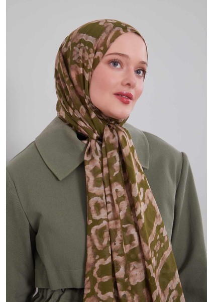 Çimen Yeşili Leopar Desen Vivian Şal