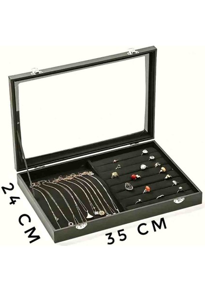Cam Kapaklı, Deri Kaplama, Yüzük, Küpe, Kolye Takı Kutusu fiyatları