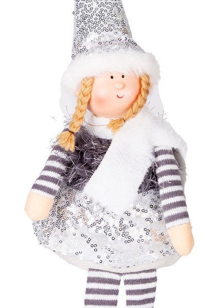 Yılbaşı Süsü, Oturan Peri Figürü, Gri - Tütü Etekli, 17X53 cm fiyatları