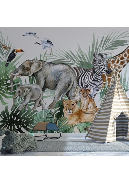 3D Hayvanat Bahçesi Tek Parça Duvar Kağıdı -Isı ve Ses Yalıtımı Yırtılmaz fiyatları